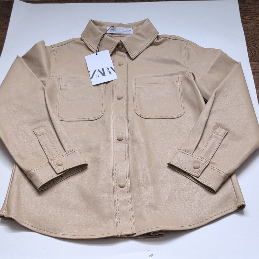 Zara Beige Button-Up Shirt Jacket